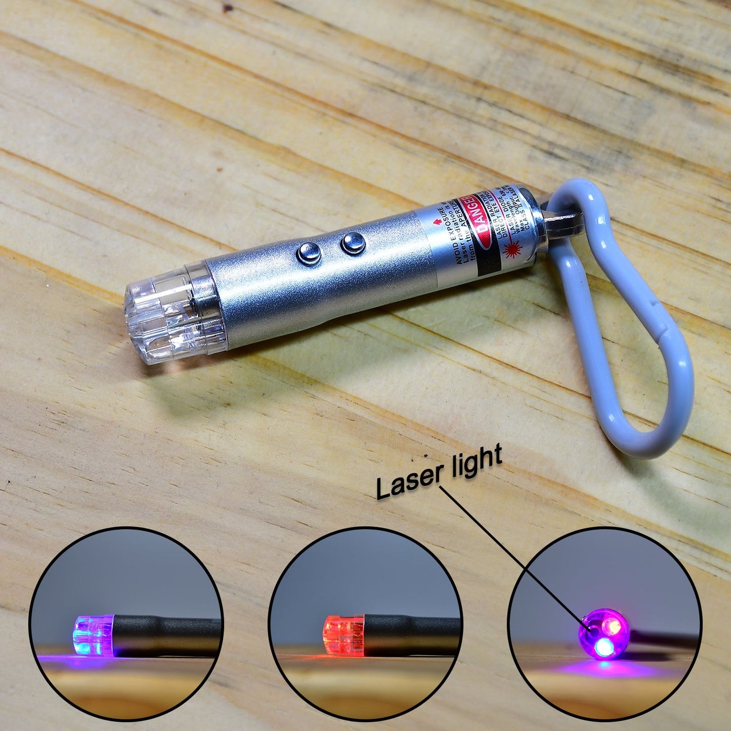 Multi-functional laser light with flashlight and keychain