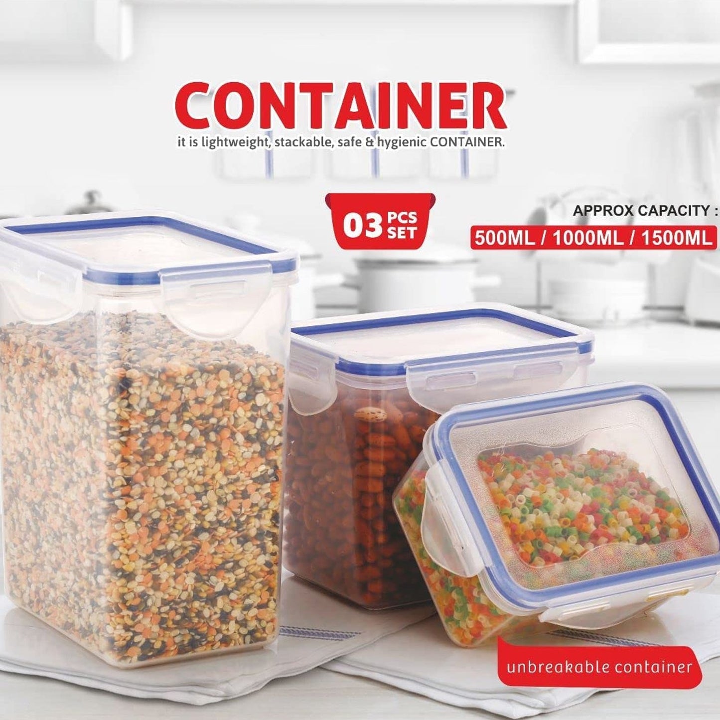 Rectangular food storage with secure, airtight lids