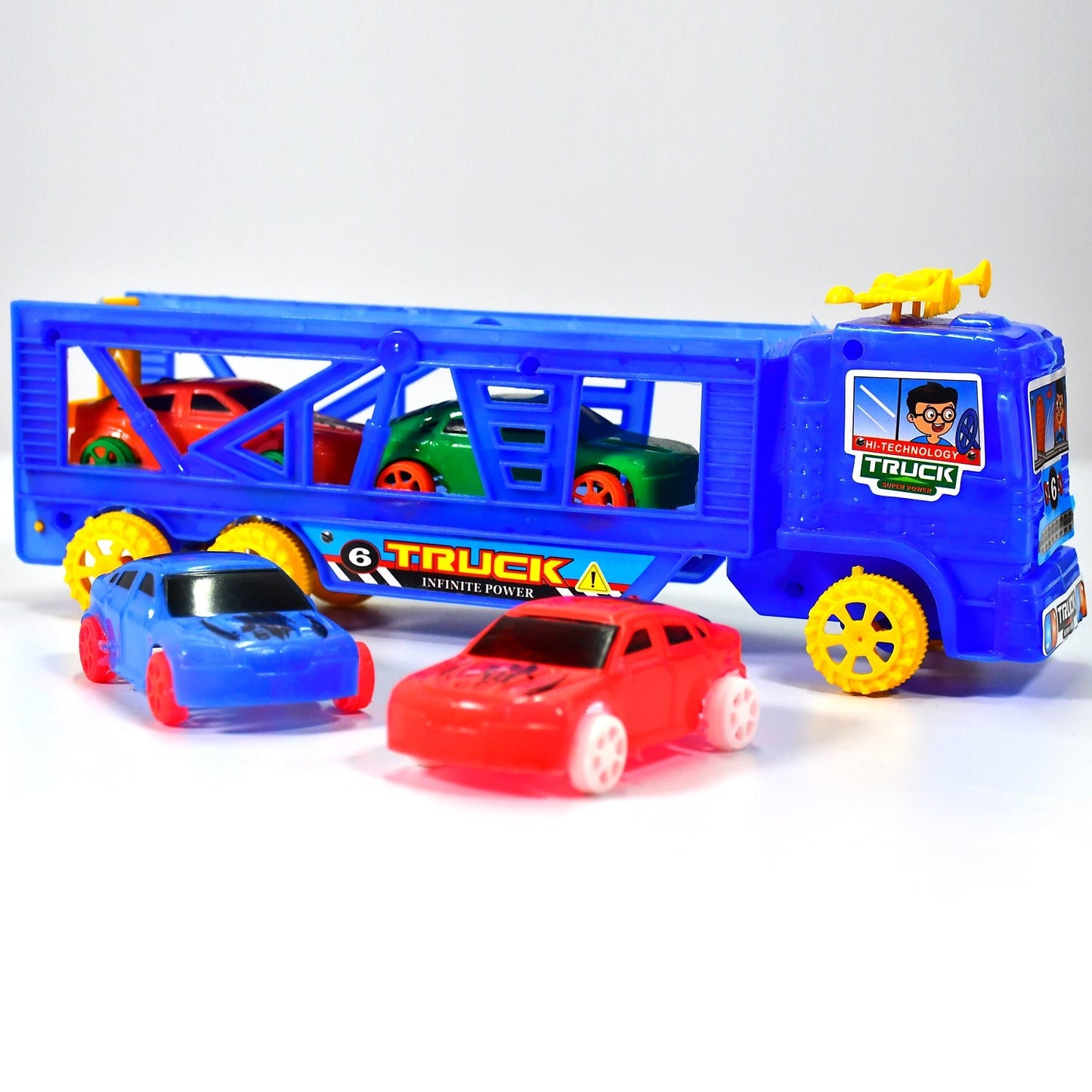 Toy truck with four small cars