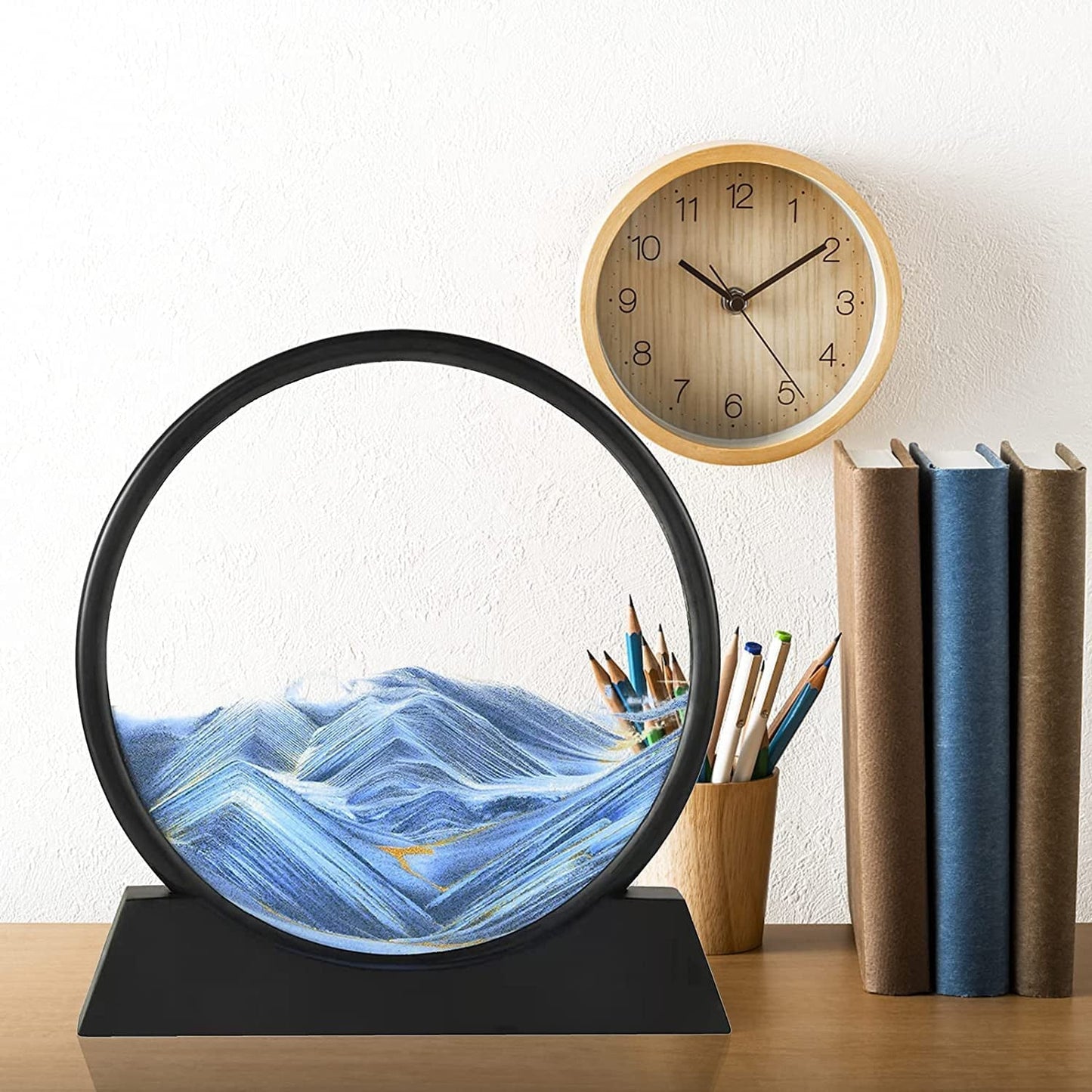 Moving Sand Art Picture Decor, 3D Deep Sea Sandscape Liquid Motion, Round Glass Frame Display Flowing Sand Relaxing Gift for Kids Adults Painting Artistic Sandscape for Home, Office, Ornament Desktop Art Bookshelves Decoration (1 Pc )