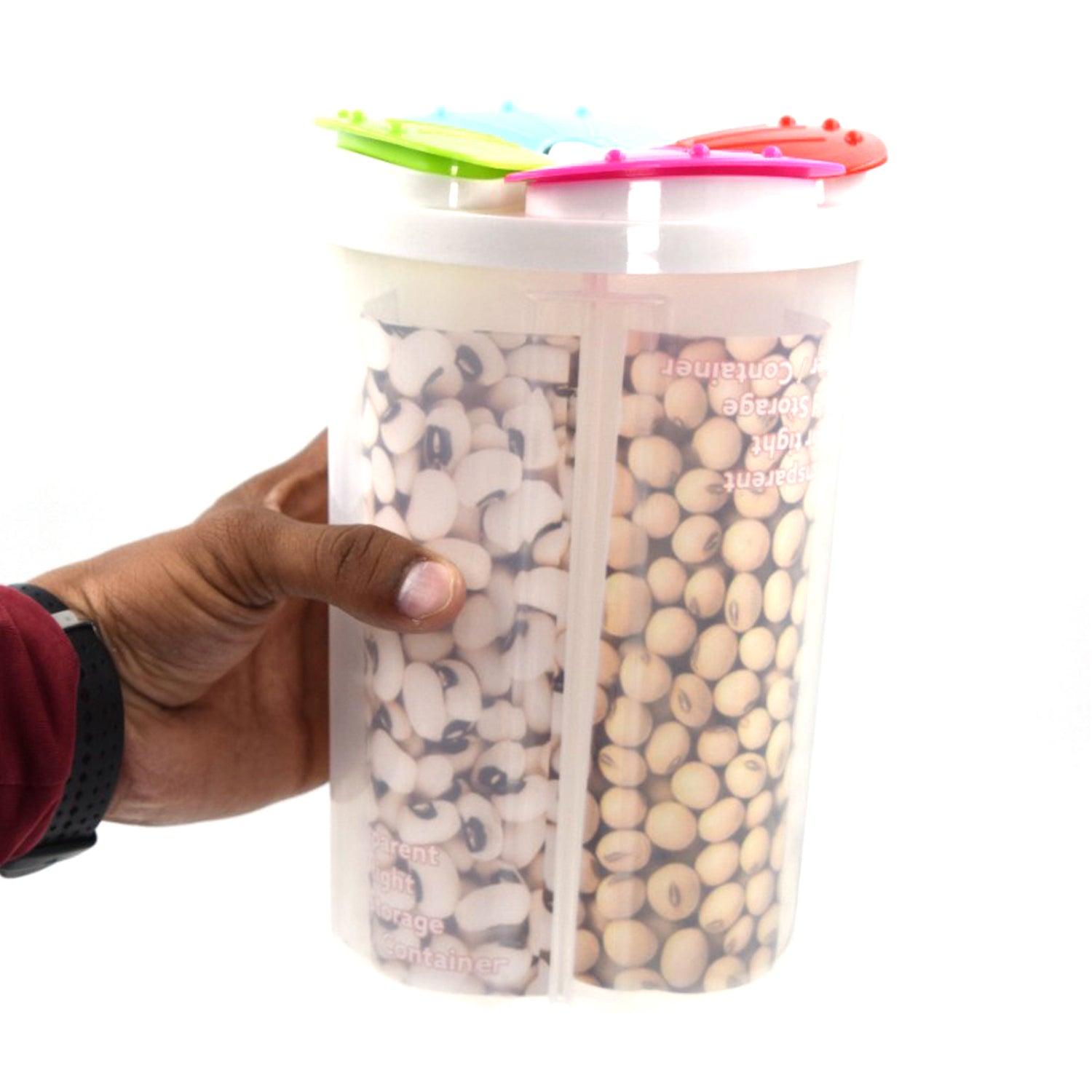 Plastic storage container with 4 compartments for food