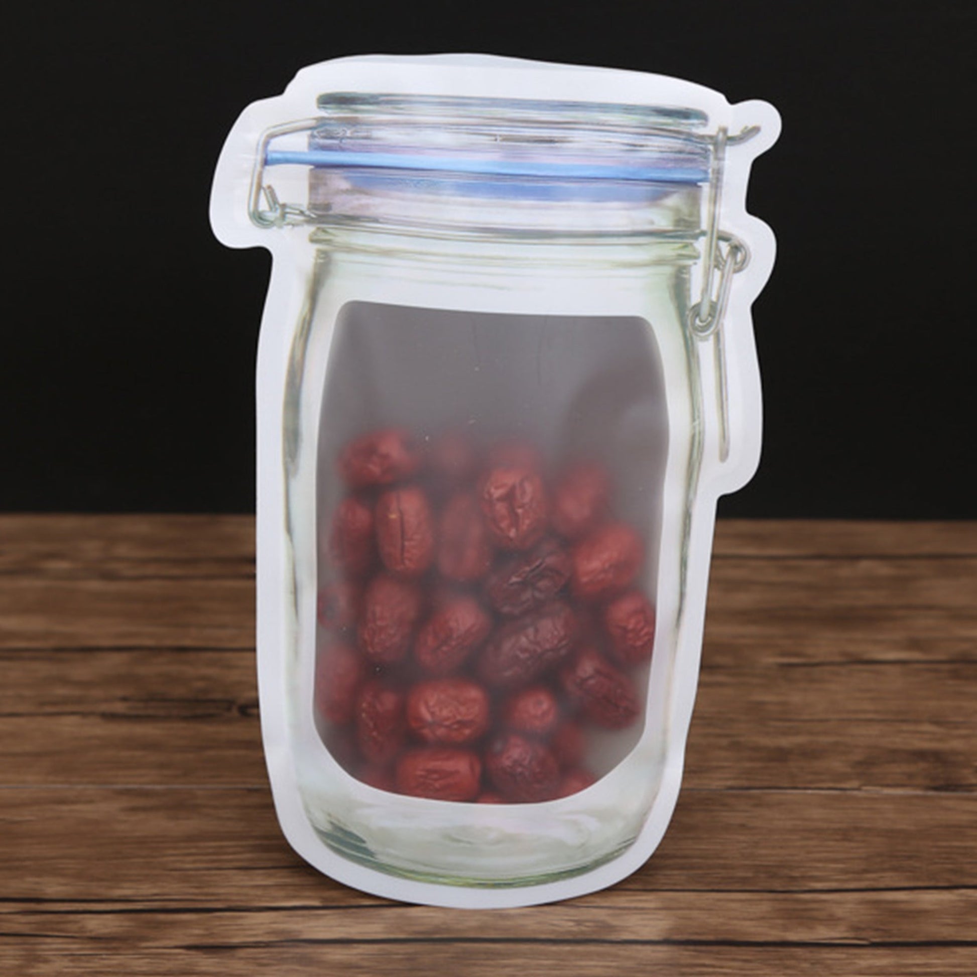 Plastic mason jar with airtight seal and zipper for food storage, 1000ml.