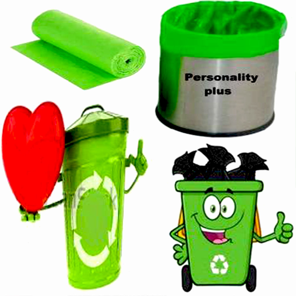 Eco-friendly green garbage bags for small bin liners (19" x 21").