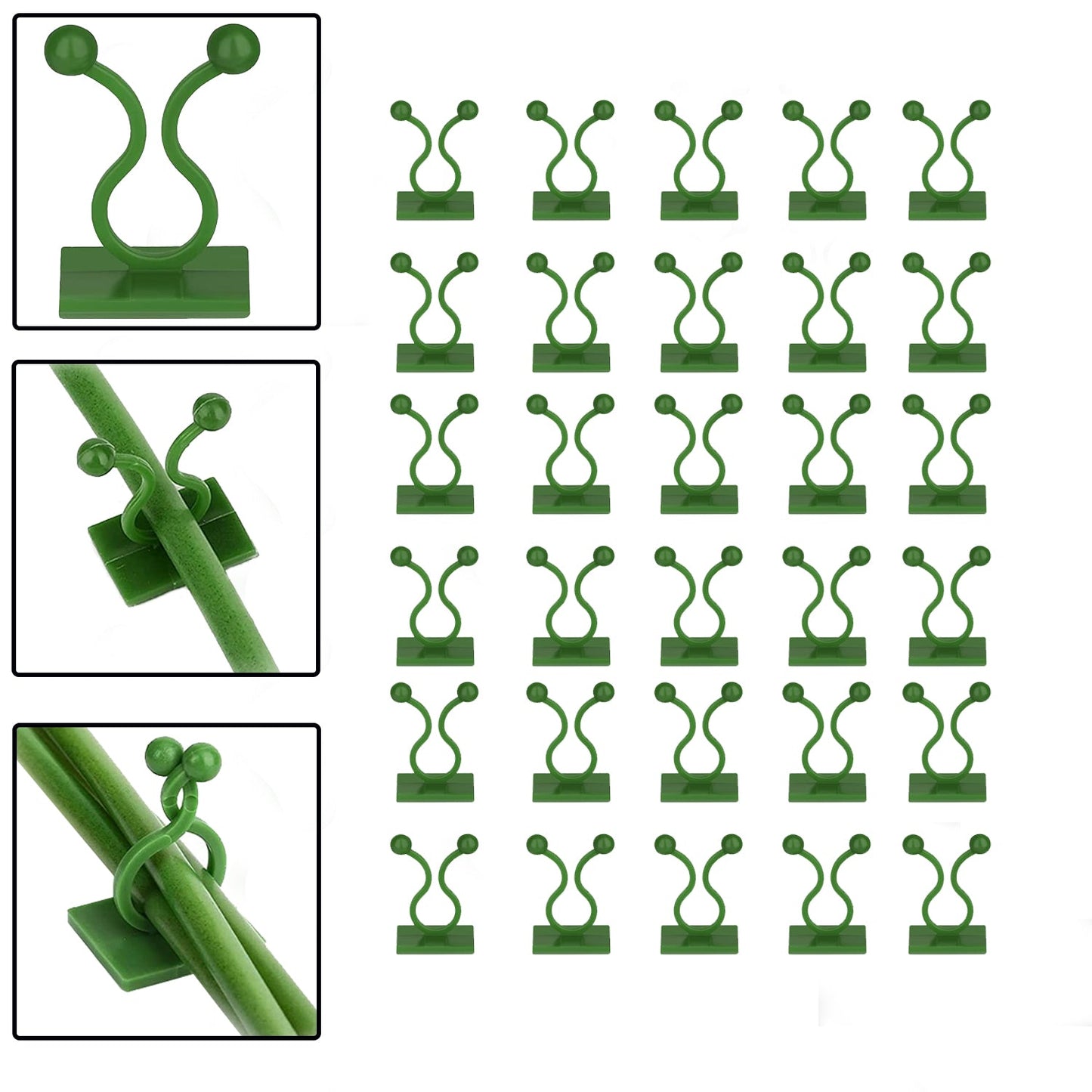 Set of 30 wall clips for plant climbing and poultry purposes.