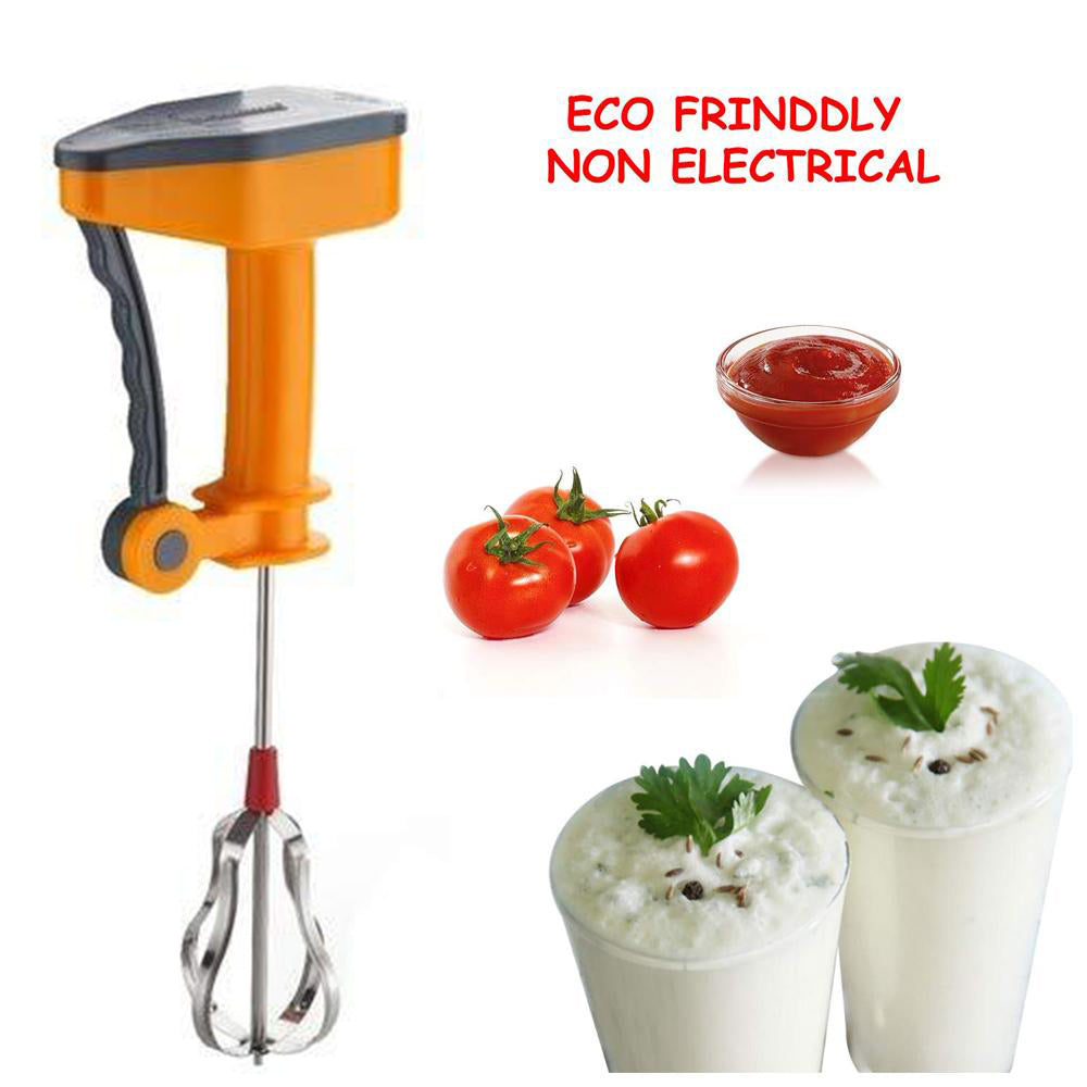 Compact power-free blender for various ingredients.