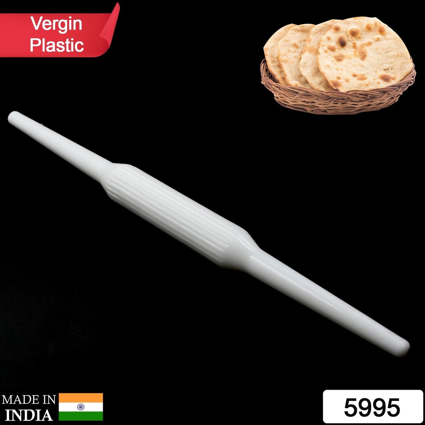 High-quality plastic rolling pin for chapati and roti, kitchen essential.