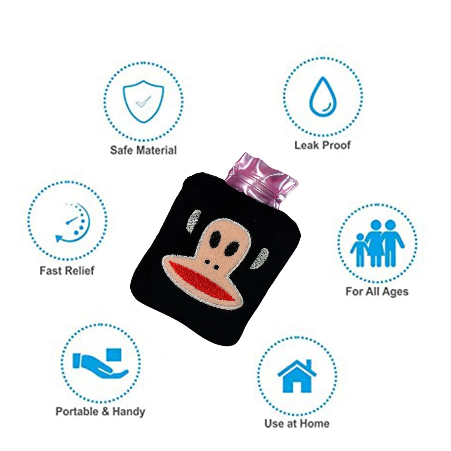 Black Monkey Small Hot Water Bag with Cover for Pain Relief