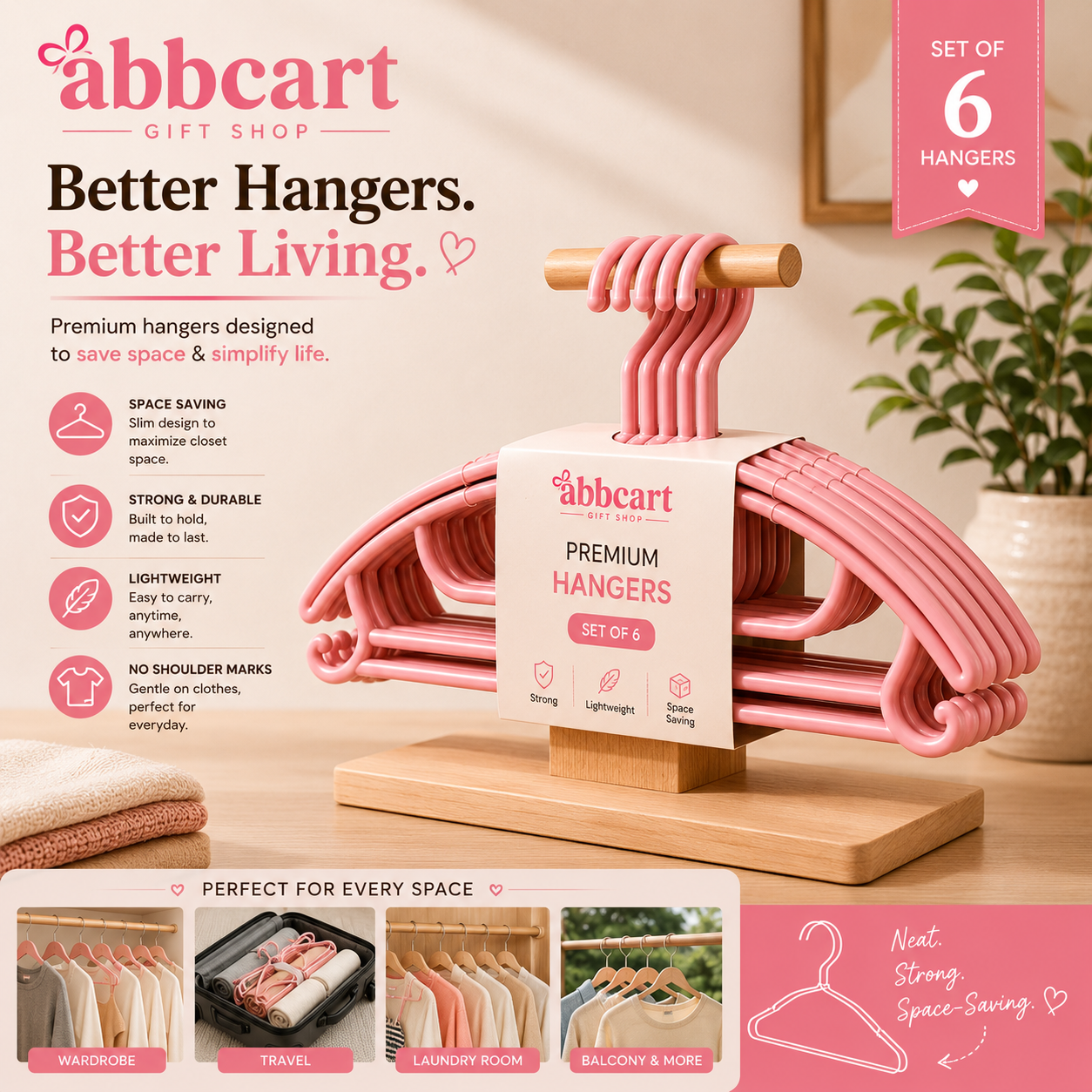 Abbcart Set of 6 Durable Plastic Cloth Hangers