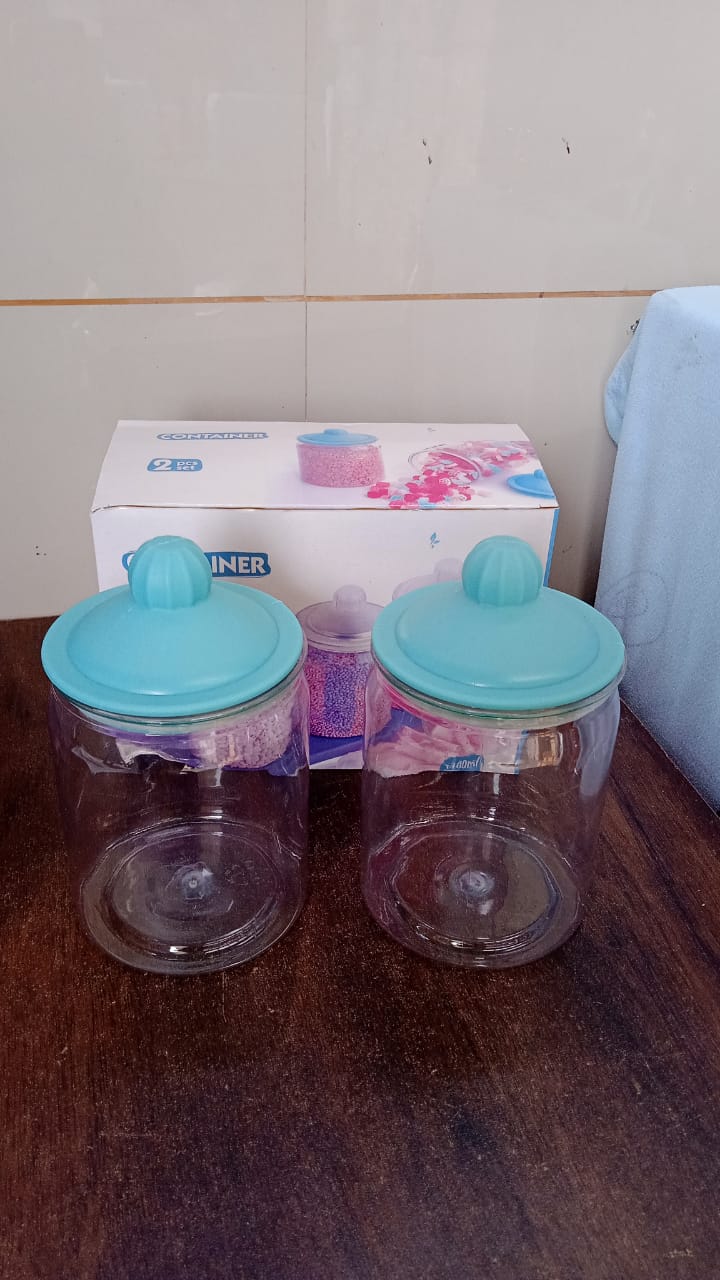 Transparent Kitchen Plastic Container/ Jar Set (2 Pcs Set / 1100 ML Approx)