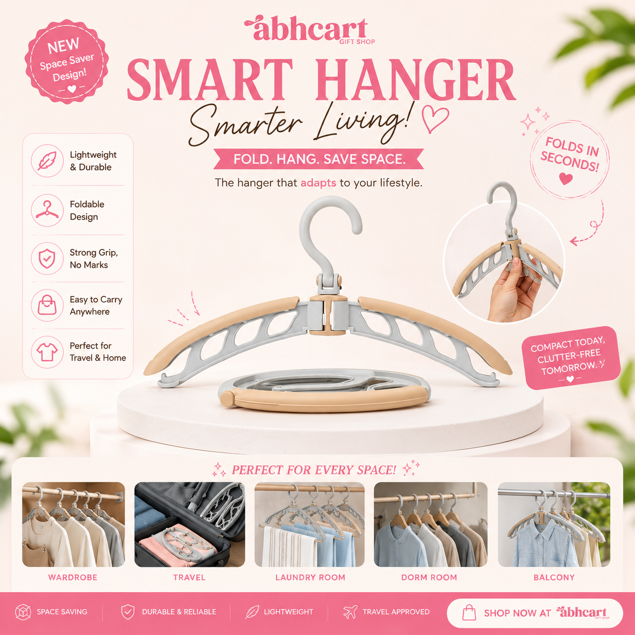 Portable folding clothes hanger (1 pc): 360° rotation, travel, adjustable