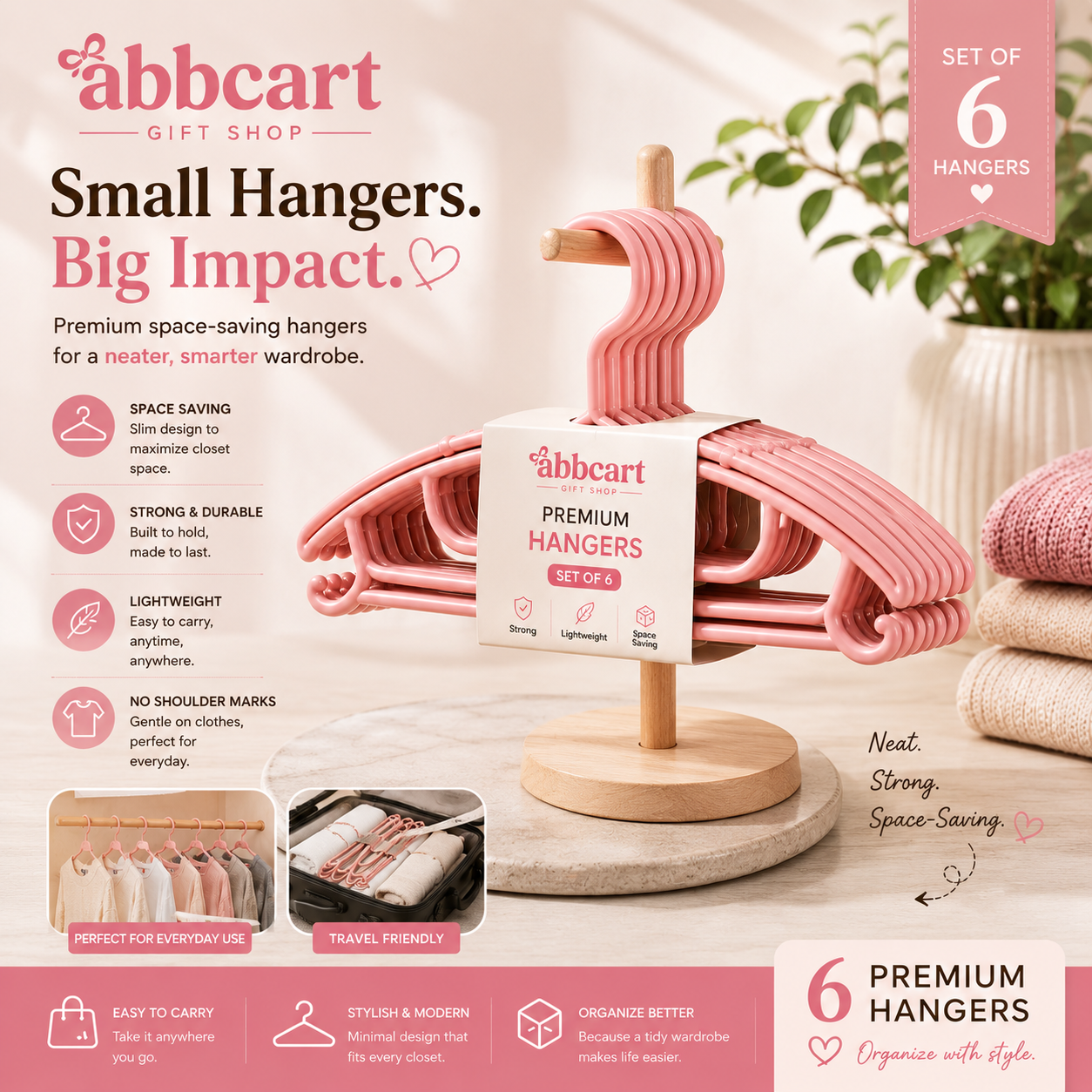 Abbcart Set of 6 Durable Plastic Cloth Hangers