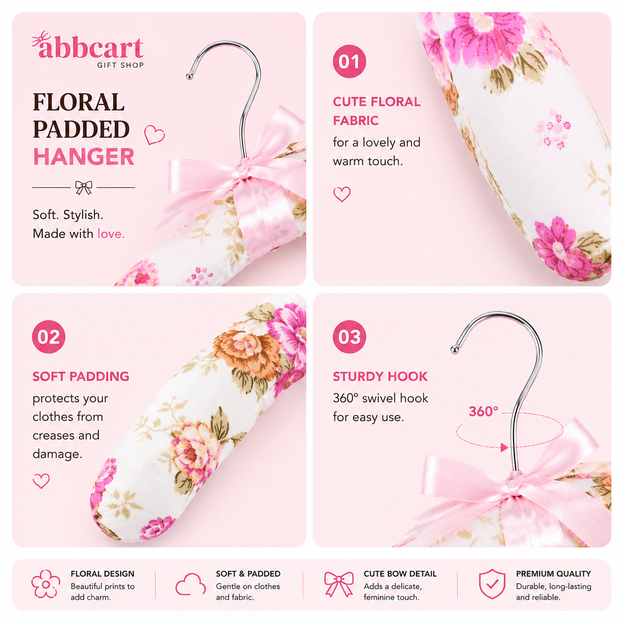 Premium padded floral clothes hanger (1 pc)
