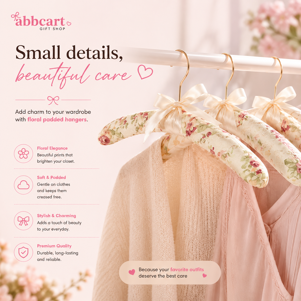 Premium padded floral clothes hanger (1 pc)