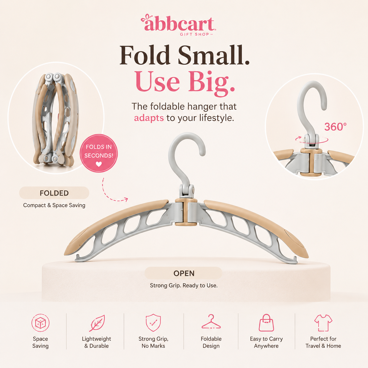 Portable folding clothes hanger (1 pc): 360° rotation, travel, adjustable