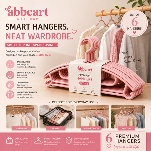Abbcart Set of 6 Durable Plastic Cloth Hangers
