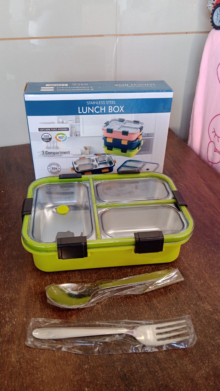 3 Compartment Transparent Stainless Steel Lunch Box for Kids, Tiffin Box, Lunch Box, Lunch Box for Kids, Insulated Lunch Box, Lunch Box for Office Women and Men, Stainless Steel Tiffin Box for Boys, Girls, School Office (Multi Color)