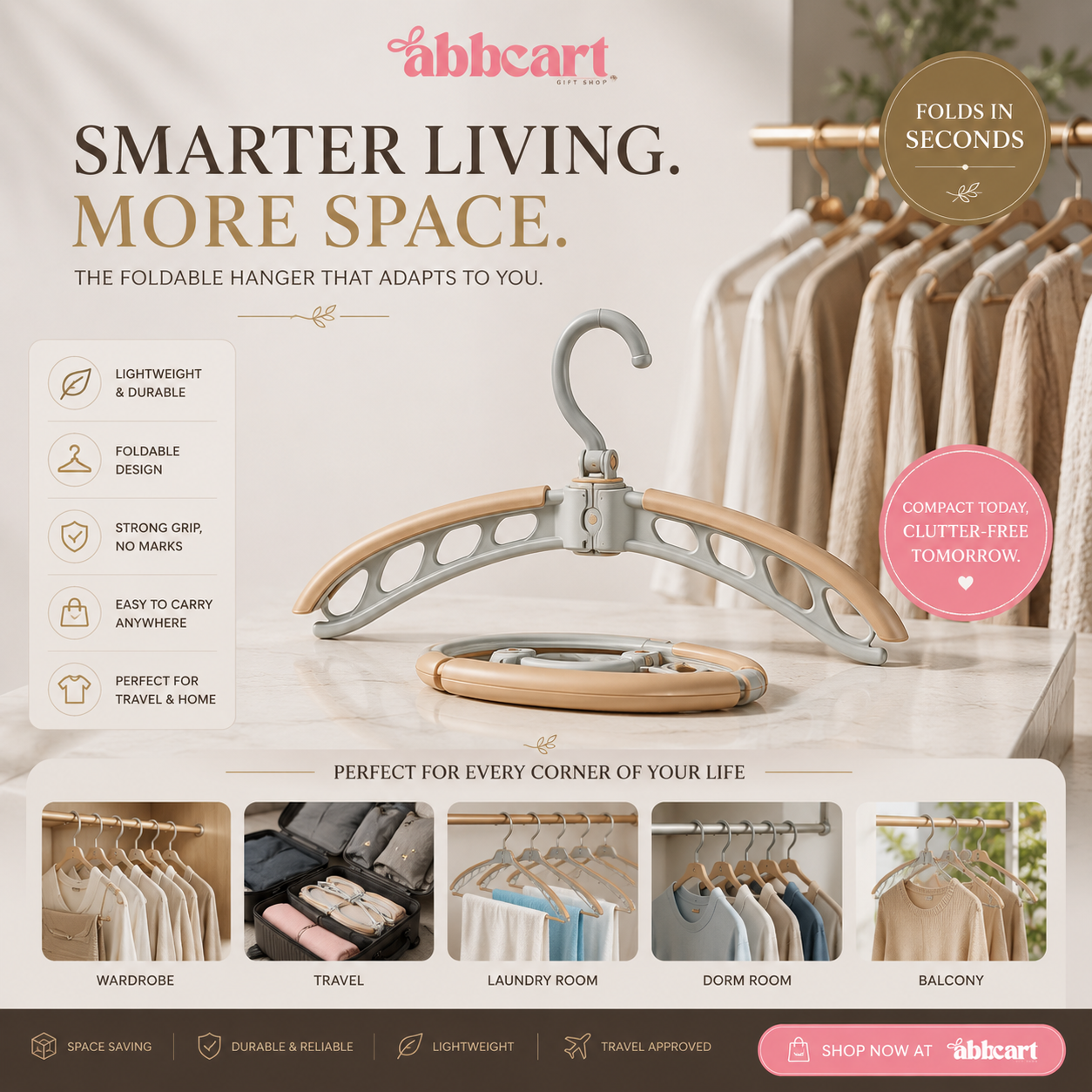 Portable folding clothes hanger (1 pc): 360° rotation, travel, adjustable