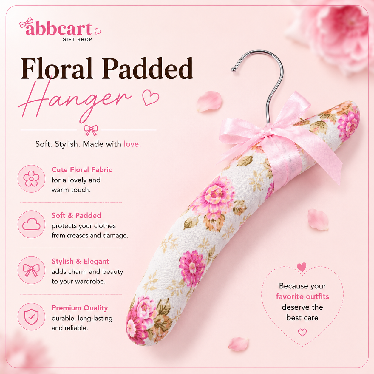 Premium padded floral clothes hanger (1 pc)